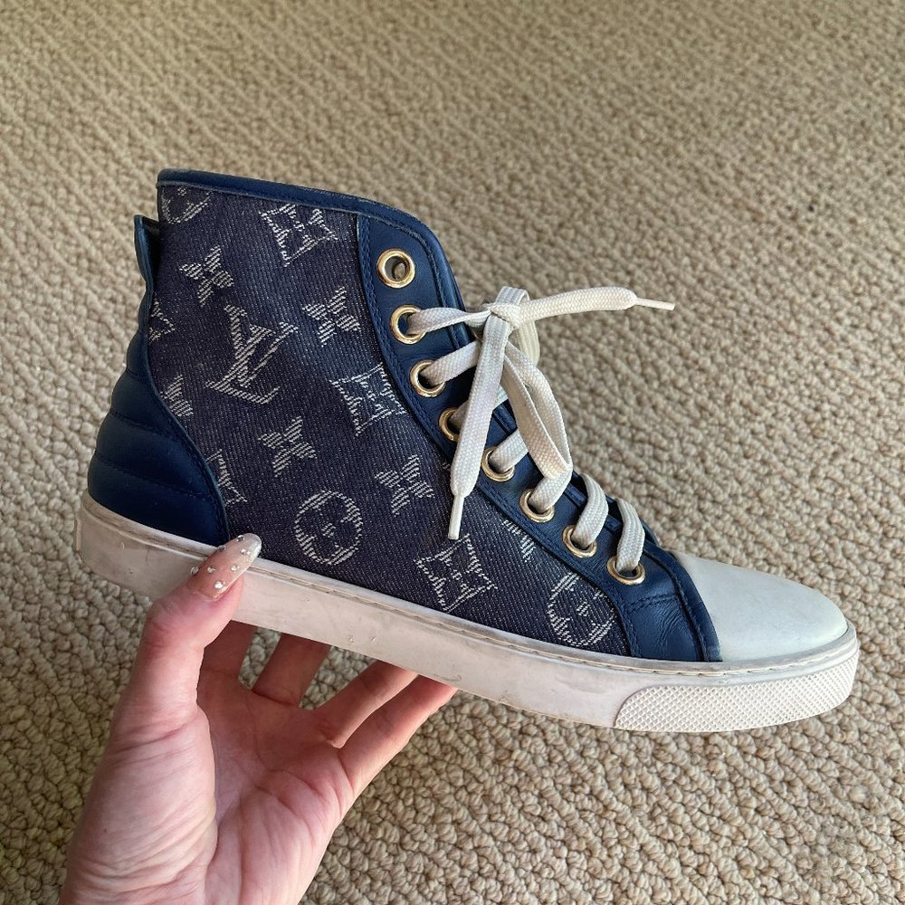 Louis Vuitton Womens Tattoo Monogram Blue And White Sneaker Boot